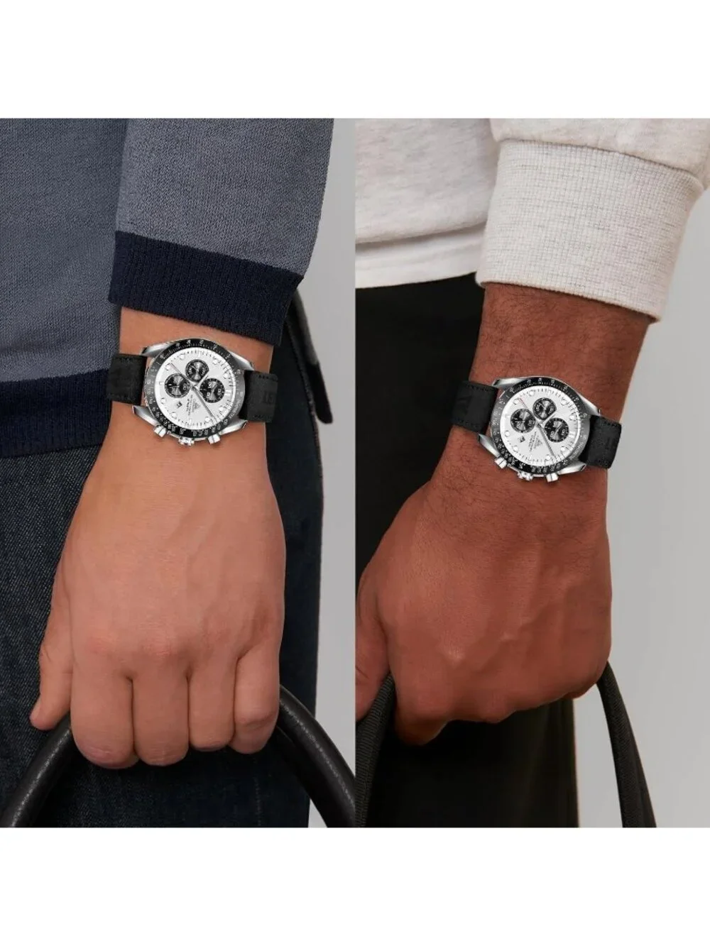 Men's Black White Analog Quartz Leather Waterproof Luminous Luxury Casual Watch